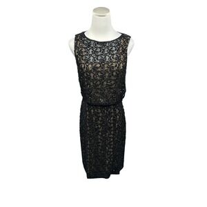 Aiden Mattox Dress Womens 4 Lace Beaded Black Keyhole Back Sleeveless Cocktail